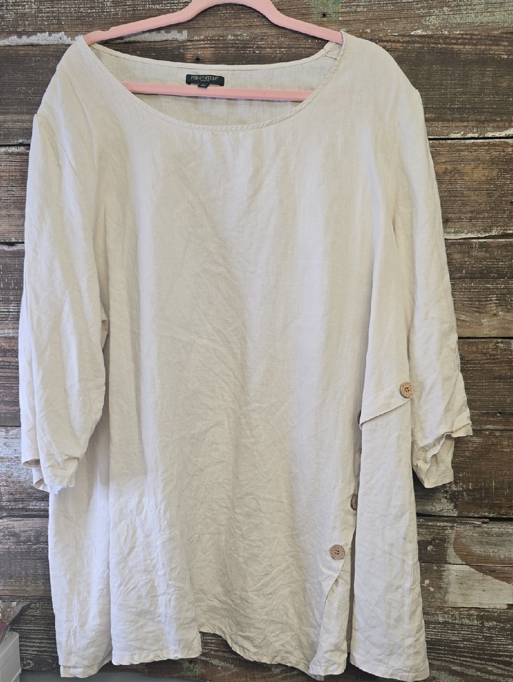 For Cynthia Cream Linen Button-Accent Tunic Top, Size 2X